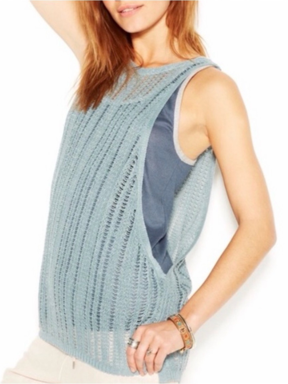 Free People Crochet Double Take Layered Tank in a Blue Green Color SM